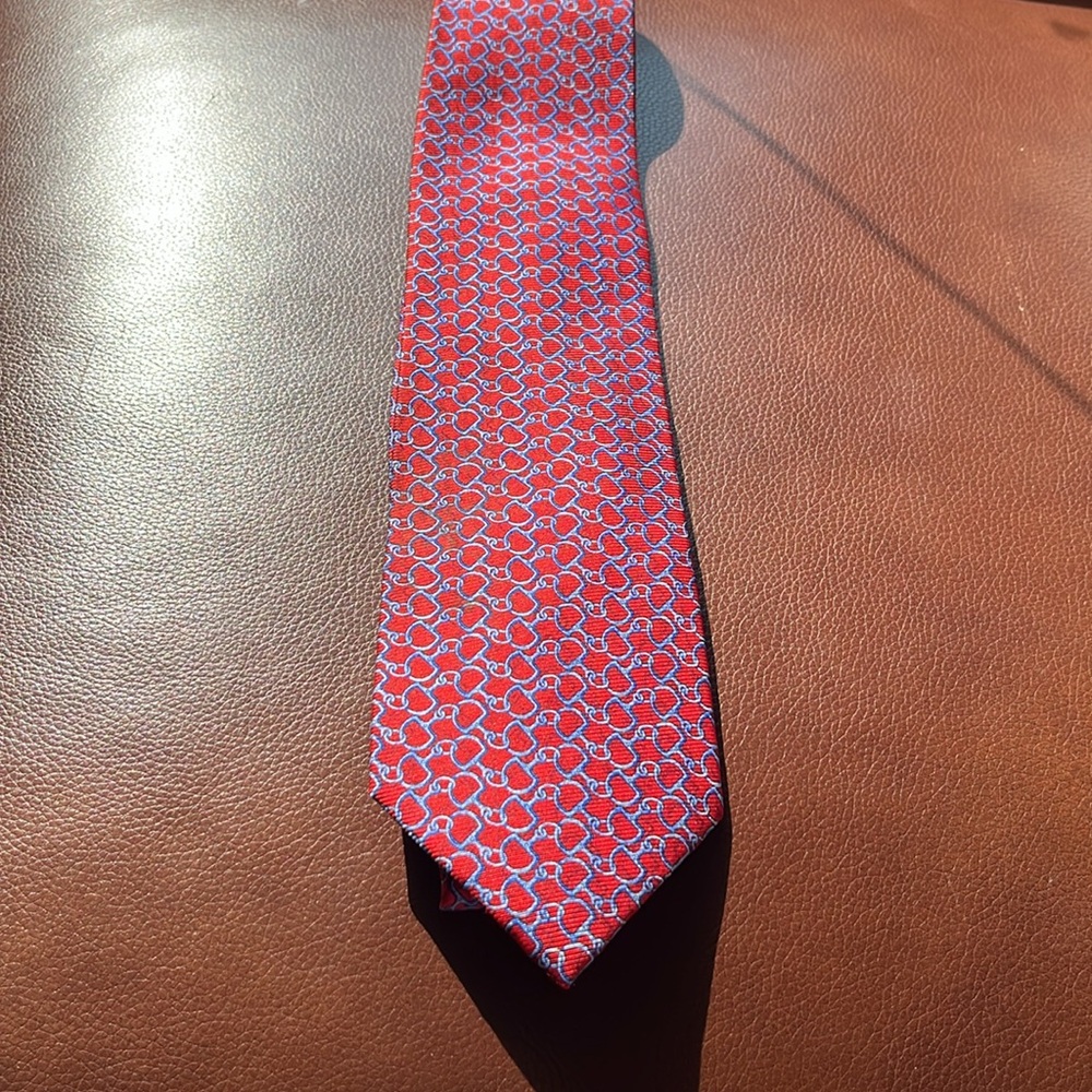 Lands' End Men's Red Geometric Print Silk Necktie Classic Tie